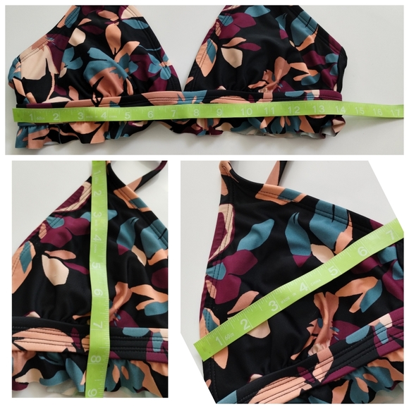 Kona Sol Bikini Top floral Flower with Ruffles swim wear bathing suit Size M - Picture 13 of 14